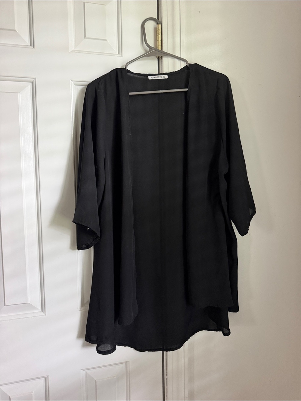 Black Sheer Open Front Kimono Cardigan